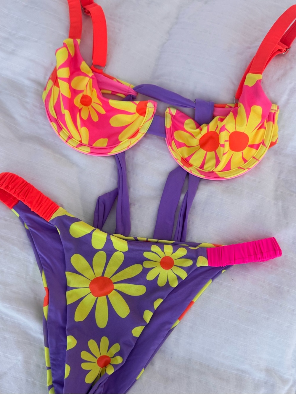 Floral Underwire Bikini Set in Pink, Purple & Yellow